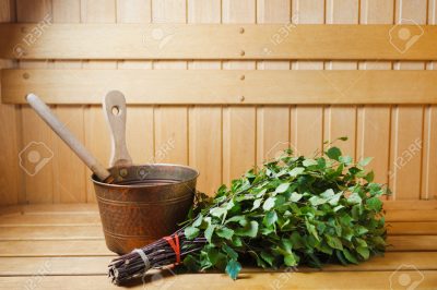 bunch of green birch twigs in sauna